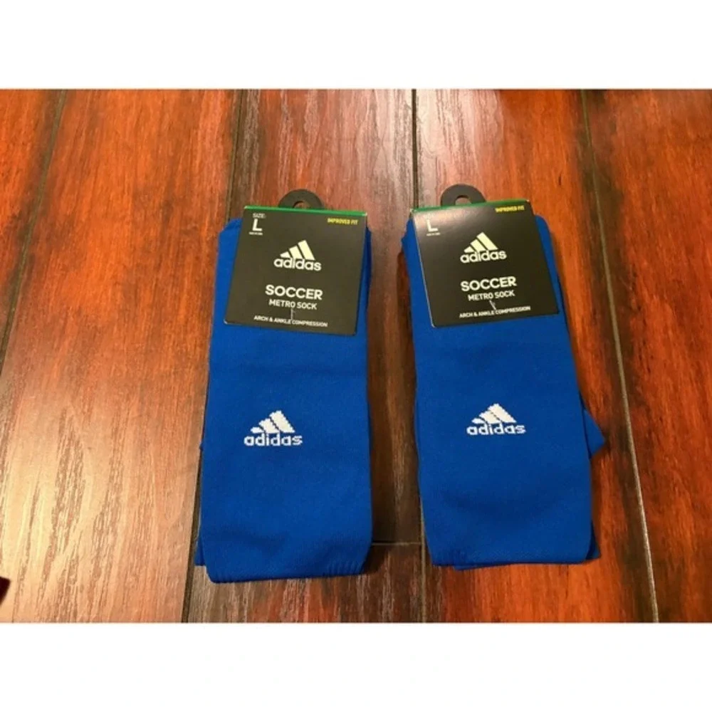 New 2 Adidas Soccer Metro Socks Royal‎ Blue Arch Ankle Compression Men's Large